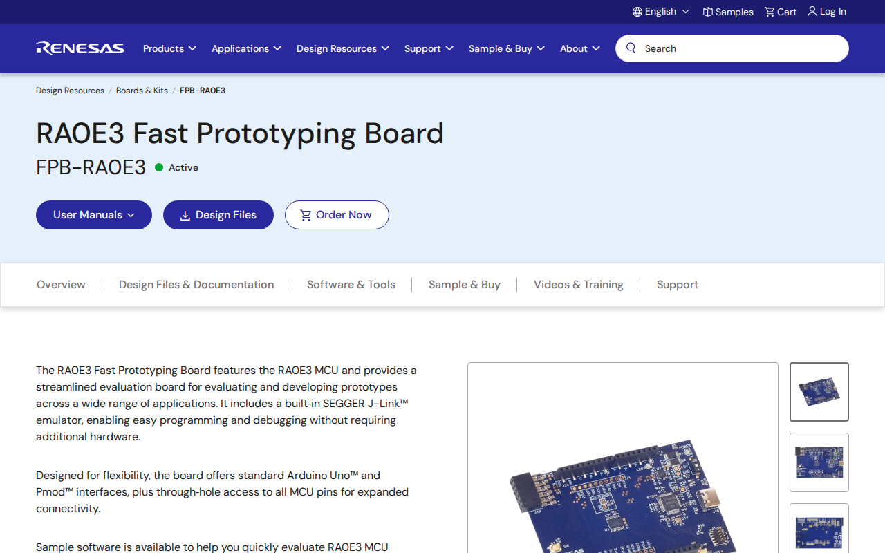 Renesas FPB-RA0E3 Fast Prototyping Board 페이지 첫 화면